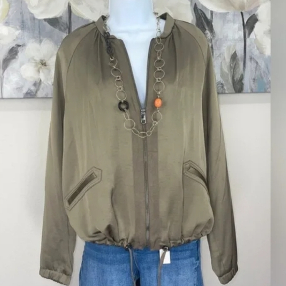 Banana Republic Olive Green Lightweight Bomber Jacket Womens Large Petite